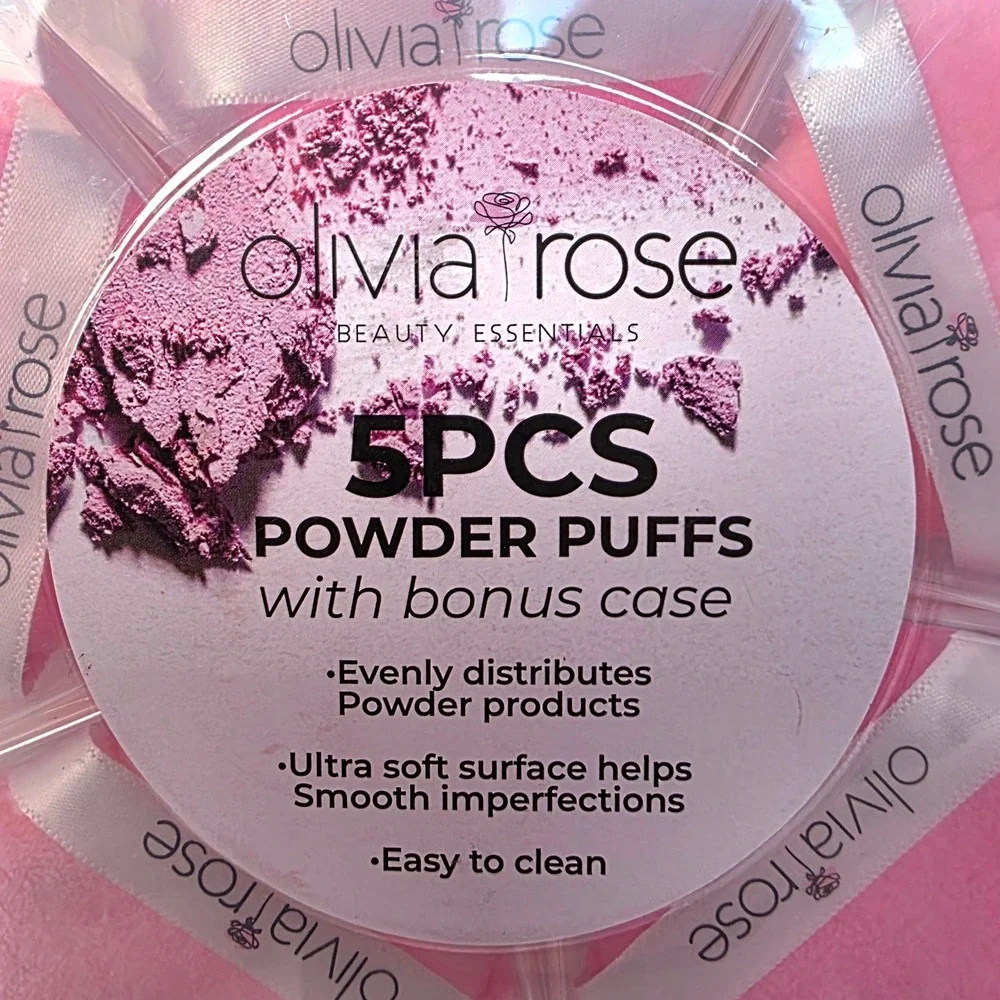 Olivia‎ Rose 5-Piece Powder Puffs with Bonus Case Pink Beauty Essentials